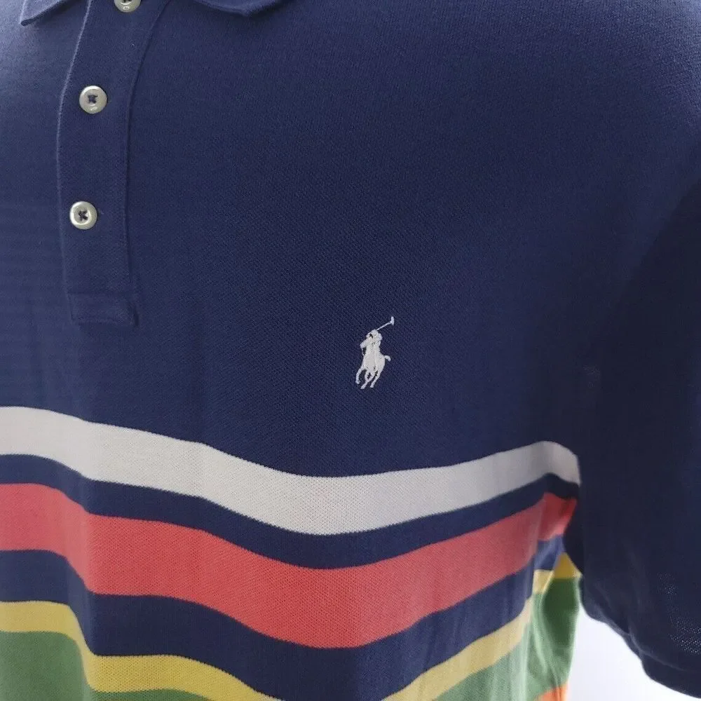 Polo Ralph Lauren Classic Navy Striped Short Sleeve Polo Cotton Shirt Mens XXL